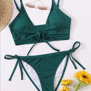 Shein Dark Green Front Tie Bikini